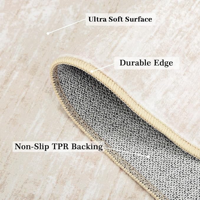 GarveeHome Bedroom Rugs 6x9 Solid Color Machine Washable Area Rugs for Living Room, Non Slip Non Shedding Modern Carpet Stain Resistant Low Pile Neutral Mats for Entryway Nursery Dining Room, Beige