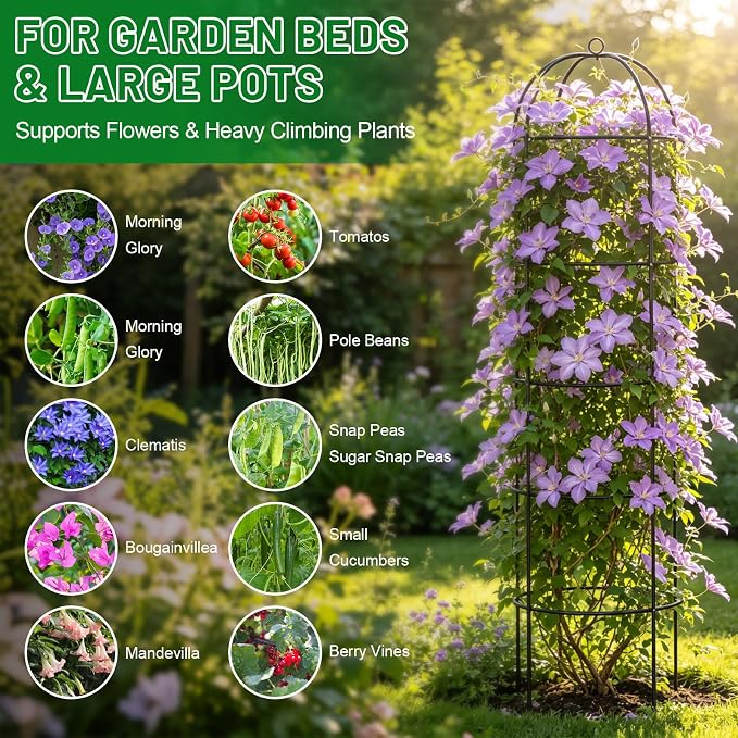 Trellis for Climbing Plants Outdoor, 75" Tall, 21" Dia, Heavy Duty Metal Garden Trellis Tower Potted Cages for Flowers Fruits Vegetable Cucumber Tomato Rose Clematis Pea Bean Raised Bed Trellises
