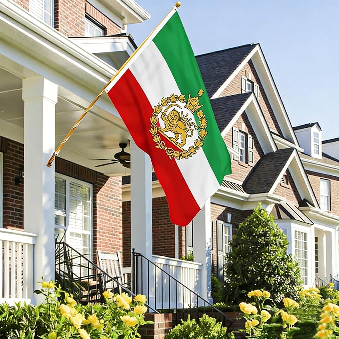 AhfuLife Iran Old Historic Flag 3x5 Ft with Lion Sun, 1 Pc Large Former Iranian Flags for Outside - Double Side with 2 Brass Eyelets for Party Decorations Bar Garden Street Decoration Indoor Outdoor