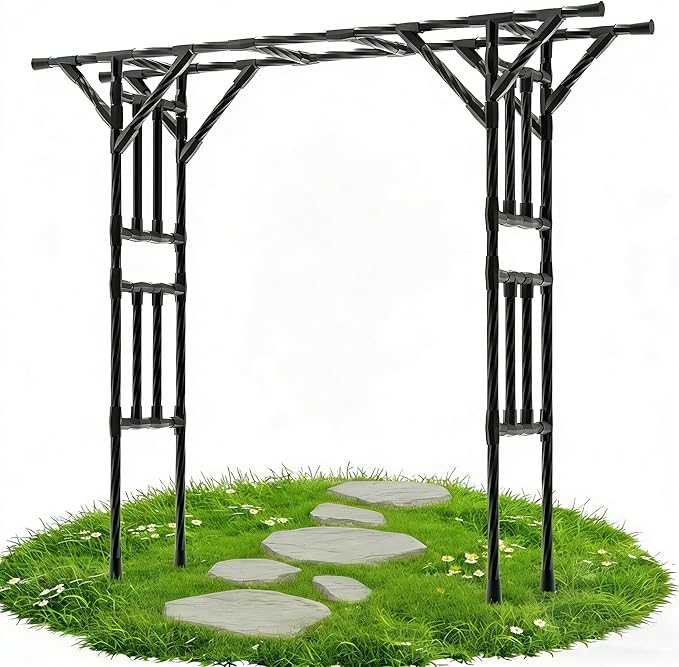 Garden Arch Trellis - 106.3" L×106.3" H Extra Large Flat Top Arbor Trellis with Coated Steel Pipe, Trellis for Climbing Plants Outdoor, Heavy Duty Abor Archway for Wedding Decor(25MM Pipe)
