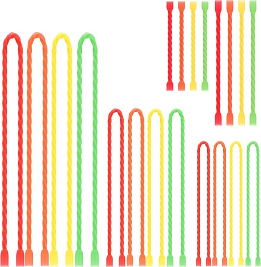 TRIPLE DEER 20Pcs 3-24 Inch Silicone Cable Ties Colorful Reusable Steel-Core Silicone Twist Gear Tie Straps for Bundling and Organizing, Bendable Holder Strap for Indoor and Out All Purpose