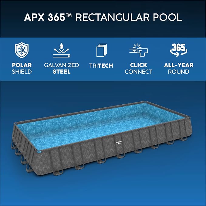 Bestway APX Rectangular Above-Ground Pool Kit 365-956 cm x 488 cm x 132 cm - Dark Grey