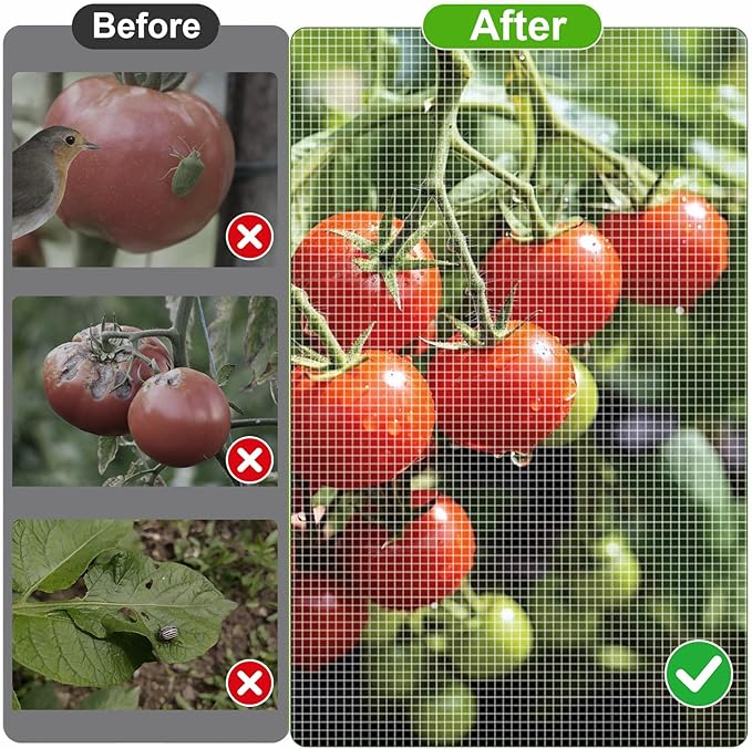 2 Pcs Garden Mesh Plant Cover for Round Tomato Cage, 57" x 15.7" Insect Bird Netting Protection Net Covers with Zipper & Drawstring, Garden Tomato Trellis Netting for Climbing Plants