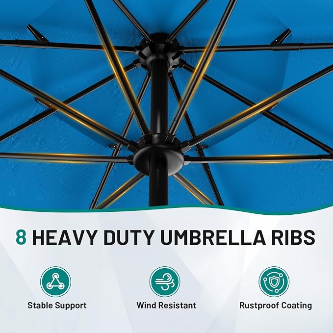 AreShark 9ft 3-Tier Patio Umbrellas, Outdoor Umbrella with 8 Sturdy Ribs UV Protection Windproof, Market Table Umbrella w/Push Button Tilt & Crank for Pool, Porch, Deck, Garden(Royal Blue)