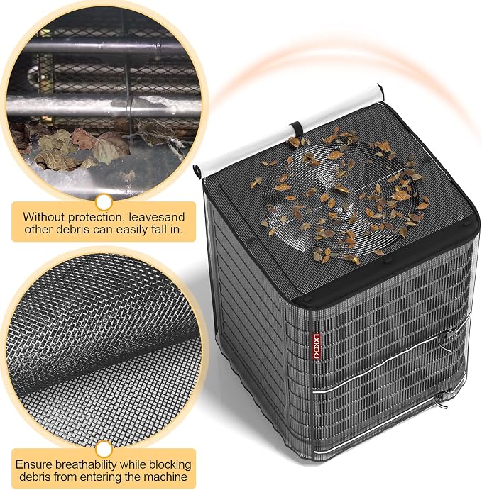 LXKCKJ Full Mesh Top Air Conditioner Cover for Outside Units- 2 in 1 Central Air conditioner Cover with 420D Waterproof Fabric and Textilene, Outdoor AC Covers Defender (Black-32x32x36)