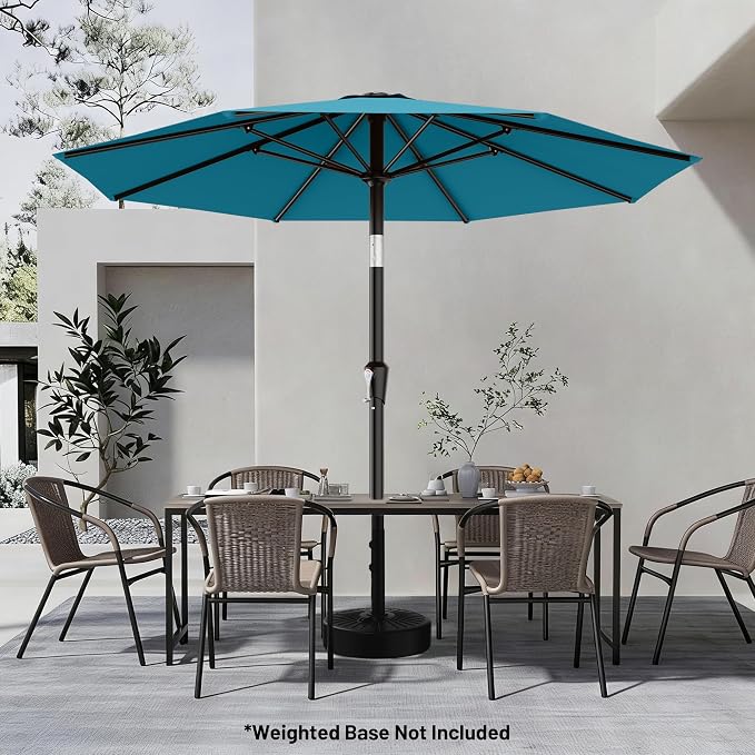 AreShark 9 FT Patio Umbrella for Outdoor, Outdoor Table Umbrella with Push Button Tilt and Crank, Outdoor Patio Umbrellas with 8 Sturdy Ribs for Market, Garden, Pool (Lake Blue)