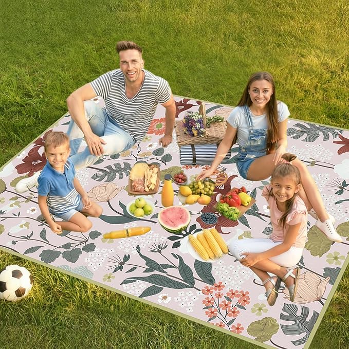 Floral Picnic Blankets Waterproof Foldable, 80″X80″ Extra Large Picnic Mat Boho Outdoor Blanket for Grass, Cute Packable Beach Blanket Sandproof Picnic Accessories for Camping Music Festival Park Lawn