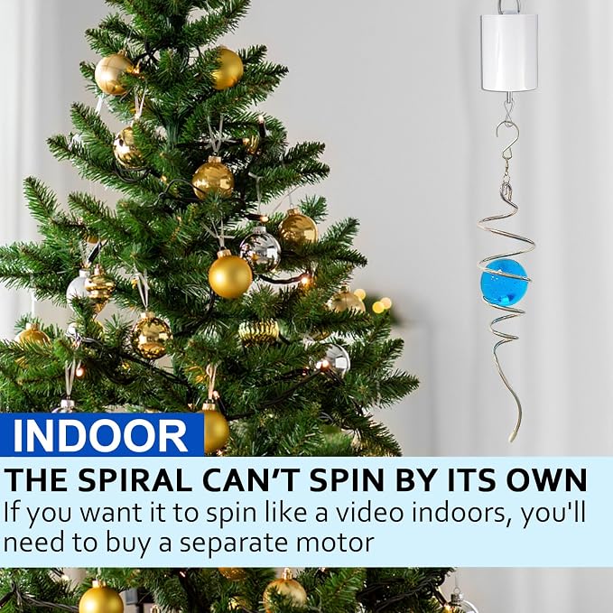 Gazing Ball Spiral Tail with Blue Glass Orb,Wind Spinner Tail Hanging Rotating Art Decor,Wind Spinners Stabilizer Sun Catcher,Wind Spinner Spiral Indoor Outdoor Garden Decoration-13in