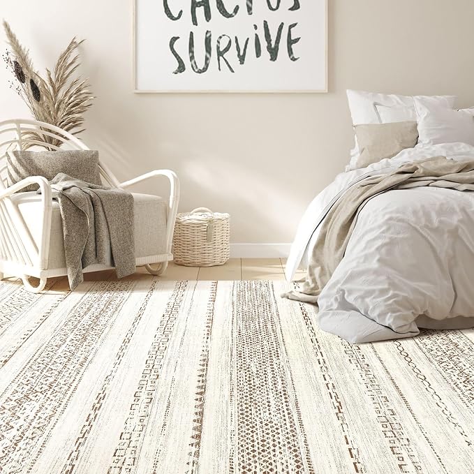Nakagishi Boho 10x12 Area Rug Living Room Rugs Machine Washable Brown | Soft, Pet & Kid Friendly, Carpet for Living Room/Bedroom/Office/Kitchen/Nursery, Daily Home Decor Stain Resistant Moroccan