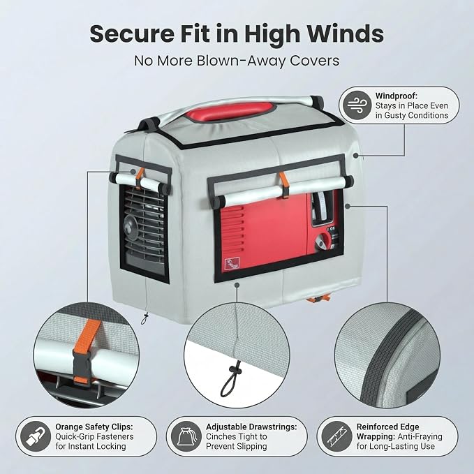 JIAHOO Generator Cover, Portable Generator Cover, Generator Running Cover, Can Be Rolled Up and Opened All Around, 21.7 Lx 13.8Wx17.4H inches, Beige.