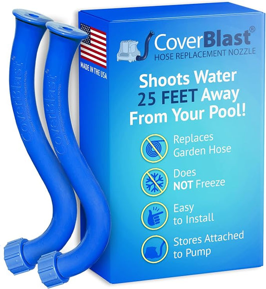 Pool Cover Pump Attachment - Pack of 2 USA-Made & Patented Pool Cover Pump Hose Alternative w/ 25ft. Range - Easy-to-Install & Use Year-Round - Replaces Traditional Hoses (Original Blue)