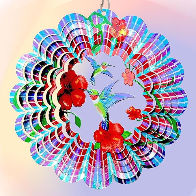 Hummingbird Wind Spinner,Hummingbird Gift for Women/Mother/Father,12In Stainless Steel 3D Wind Spinner Hanging Kinetic Yard Garden Christmas Ornaments,Outdoor & Indoor Wind Sculptures