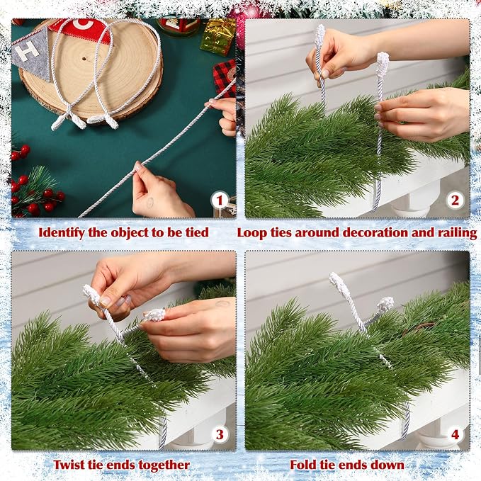 Zhengmy 20 Pcs 25 Inch Extra Long Christmas Garland Ties Christmas Decorative Twist Ties for Banister Reusable Flexible Twist for Holiday Xmas Home Decorations Craft Wrapping (White)