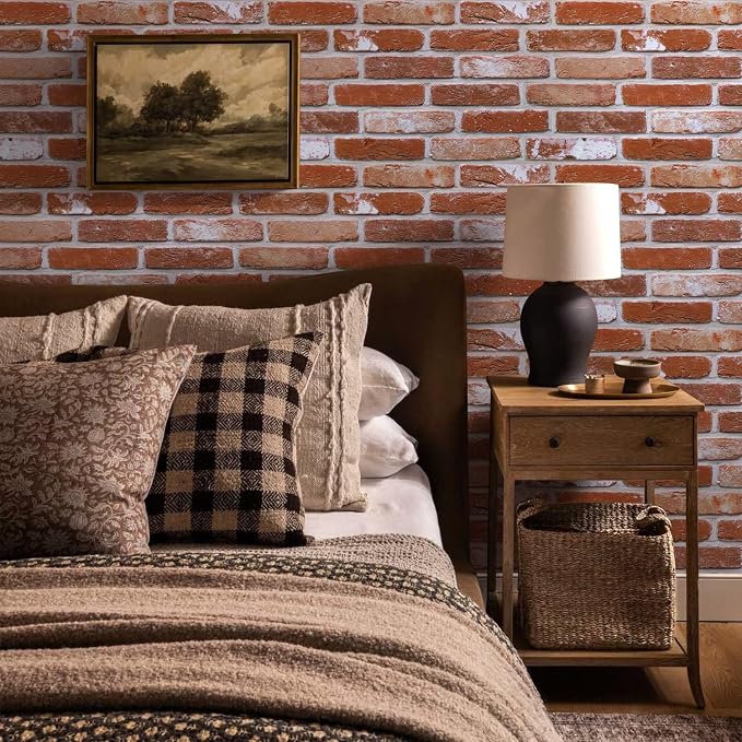 COMSTICKC 3D Red Faux Brick Wall Panel Peel and Stick Wall Covering, 12 Pcs of 22.8" x 11.8", 3D Brick Wall Stickers, UrltraLight PVC Self Adhesive Brick Decorative Tile Interior, Covers 22.48 sq.ft
