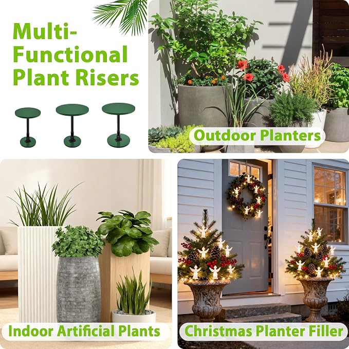 Axcoix Adjustable Height Plant Risers for Inside Pots, 12-21" Wooden Planter Inserts for Large Pots Sturdy Support, Planter Lift Insert for Tall Square Round Taper Planters (6" 8" 10" Base or Top)