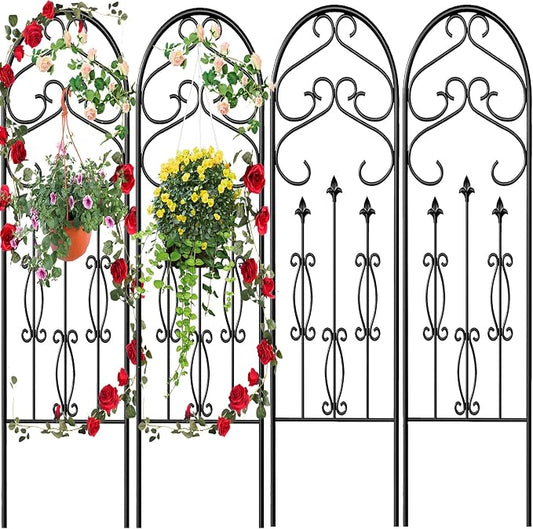 AMAGABELI GARDEN & HOME 4 Pack Large Garden Trellis for Climbing Plants Outdoor 60” x 18” Iron Plant Trellis for Potted Plant Support Tall Wall Metal Trellis Rose Vine Cucumber Bronze