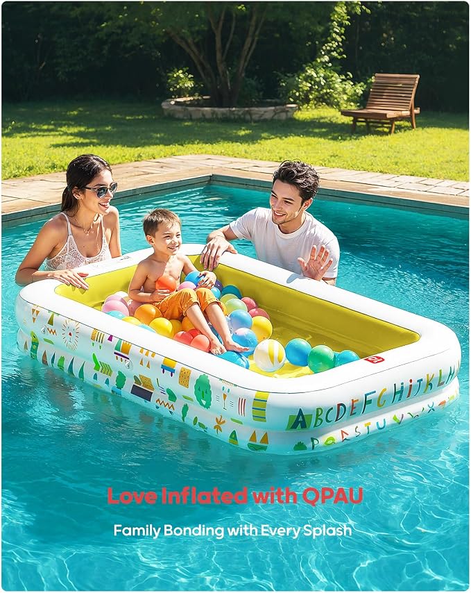 QPAU Baby Pool with Canopy, Inflatable Design, 65 x 39 in, Yellow | Inflatable Design with Soft Cushioned Floor, Converts to a Ball Pit for Kids and Toddlers, for Indoor and Backyard Play