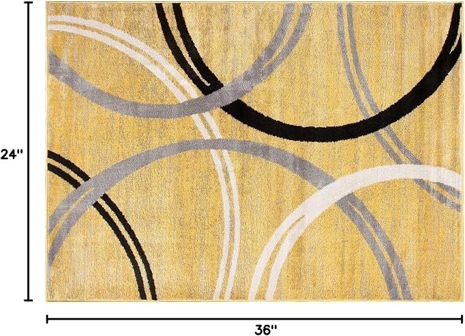 Rugshop Wavy Circles Jute Backing Accent Area Rug Yellow 2' x 3' | Rectangular, Size 2' x 3', Living Room, Bedroom, Dining Room, Home Office, Kitchen, Entryway, Hallway, Nursery, Kids Room