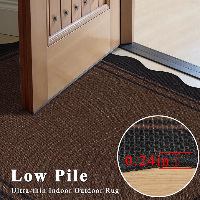 Easy Jute Kitchen Rug 2x3 Front Door Mat Washable Non Slip Entryway Rug Farmhouse Neutral Low Pile Scalloped Carpet for Entryway Proch Doorway