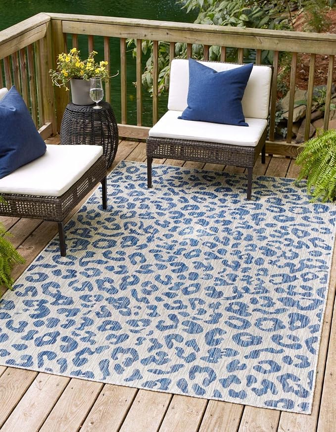 Unique Loom Outdoor Safari Collection Area Rug - Leopard (2' x 3' 1" Rectangle Blue/Gray)