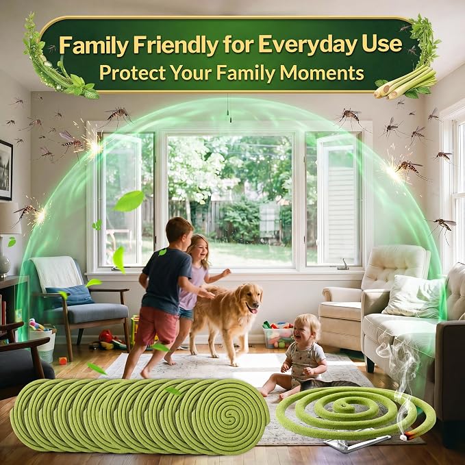 96 Pcs Mosquito Repellent Coils, Natural Citronella Mosquito Coils Indoor & Outdoor, Up to 6 Hours Protection, Safe for Kids & Pets, Repellent for Home, Patio, Camping, Backyard, Poolside