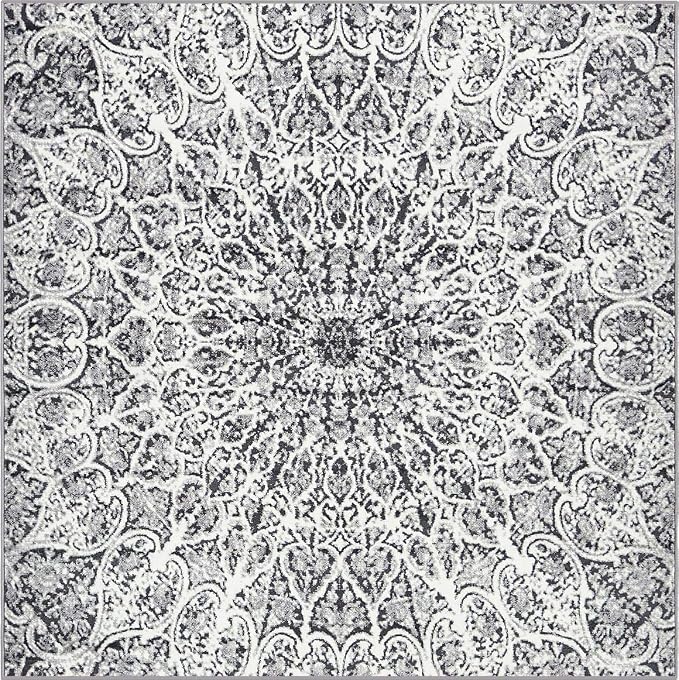 Unique Loom Sofia Collection Area Rug - Grace (6' 1" Square, Dark Gray/ Gray)
