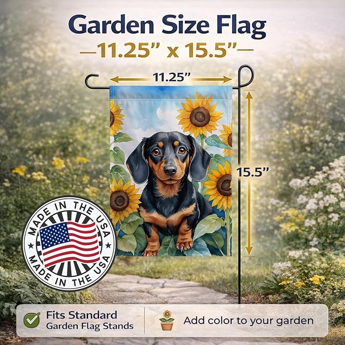 Caroline's Treasures DAC6066GF Dachshund in Sunflowers Garden Flag Mailbox Flag Decorative Yard Flag Banner Outside Patio Artwork Yard Flower Beds, Garden Size, Multicolor