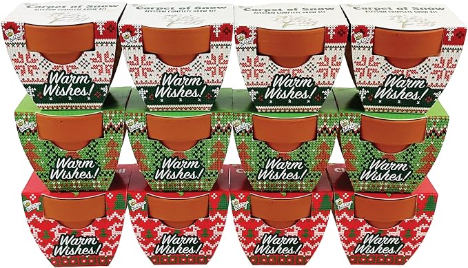 Buzzy Seeds Sweater Pattern Holiday Grow Kit 12-Pack - Mini Terracotta Pot Grow Set - Complete Indoor/Outdoor Gardening Kit with Seeds, Coconut Husk Growing Medium & Genuine Pots - 100% Grow Guarantee