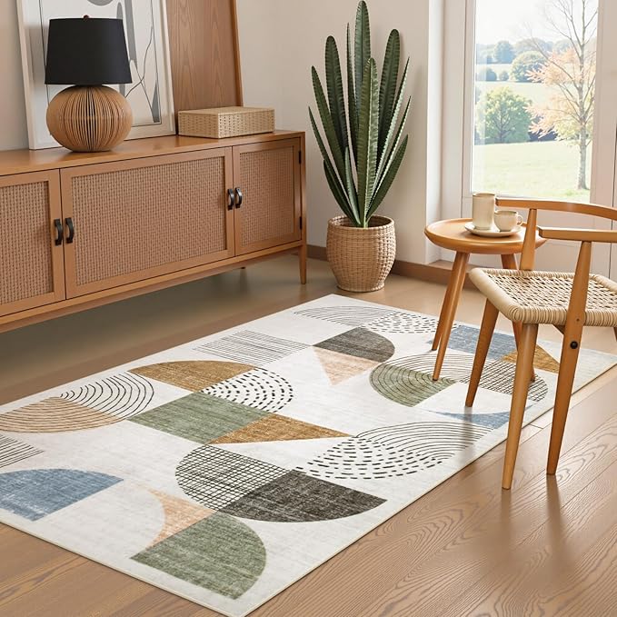 Beeiva Boho Small Area Rugs 3x5, Machine Washable Non-Slip Entry Way Rug, Lightweight Carpet High Traffic Areas Rug for Bedroom Playroom Office (Multi Color,3X5)