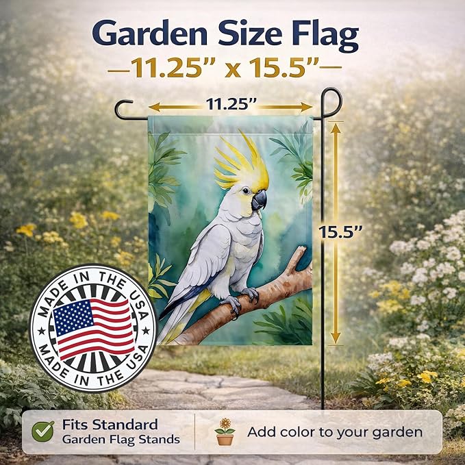 Caroline's Treasures Sulphurcrested Cockatoo Garden Flag Mailbox Flag Decorative Yard Flag Banner Outside Patio Artwork Yard Flower Beds, Garden Size, Multicolor
