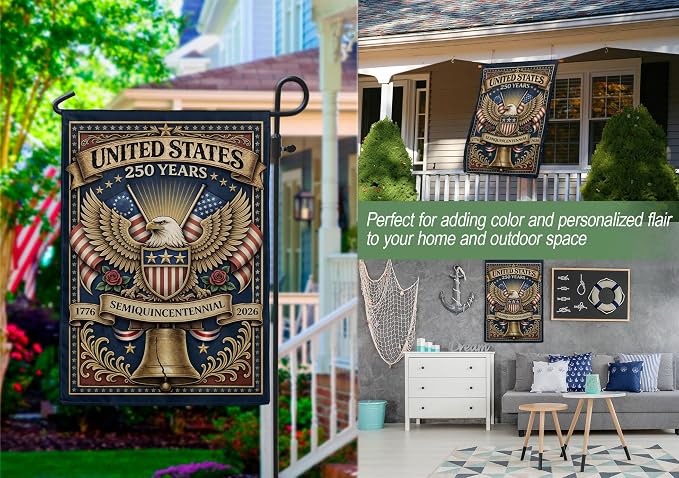 1776-2026 Commemorative, 250 Anniversary Usa Flag, Dualided Design, American 250th Anniversary Patriotic Design, American Flag With Eagle, Garden Flags For Outside 4 (12x18 Inch)