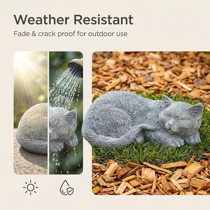 Cat Garden Statue Decoration, Memorial Stone Peaceful Sleeping Figurine for Patio Lawn Porch, 11.5" Cat Memorial Statue Grave Markers and Loss Pet Sympathy Gift
