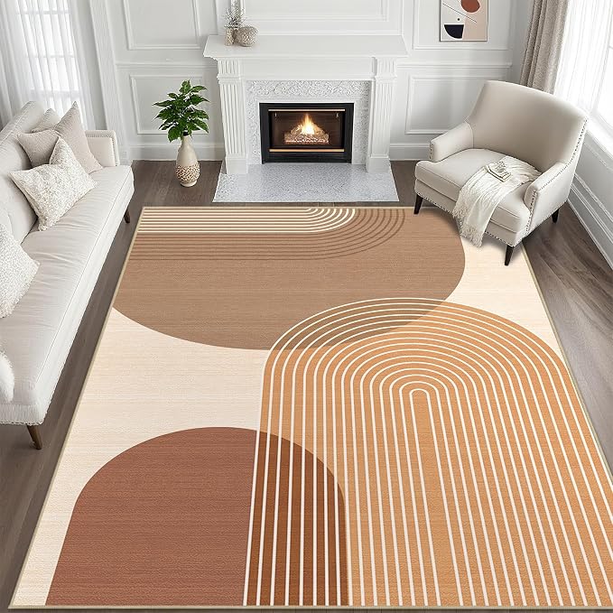 9x12 Large Area Rug for Living Room BohoRug Bohemian Rugs Machine Washable Modern Geometric Rug Non Slip Printed Low Pile Indoor Floor Carpet for Dining Room Bedroom Office,Orange