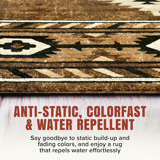 YHSF Southwestern Area Rug - Anti Static & Washable - Cigar, 2 ft x 7 ft | Soft Native American Tribal Floor Rugs for Living Room, Bedroom, Hallways, and More - Easy-to-Clean Home Decors