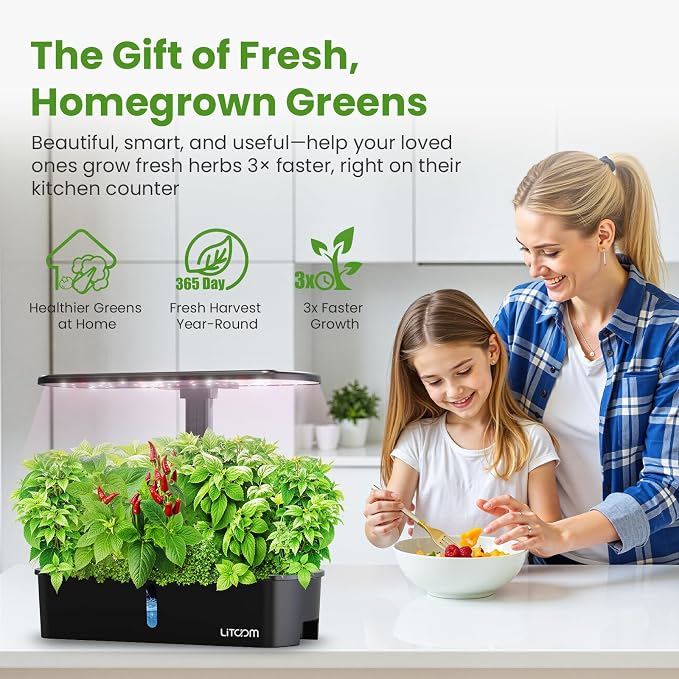 litokam 12-Pod Hydroponics Growing System Kit with LED Grow Light, 24W 3.5L Indoor Herb Garden Planter with Quiet Water Pump, 24H Timer 2 Grow Modes Hydroponics Garden for Home Kitchen Office Gifts
