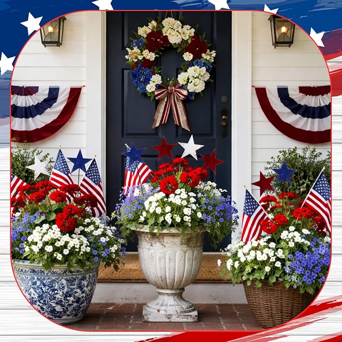 Pickmesh 6 Pcs 12" H 4th of July Outdoor Decor Vintage Patriotic Yard Decor Rustic Red Blue White Outdoor Metal Yard Sign Garden Stake Star 250th Anniversary American for Independence Day Decoration