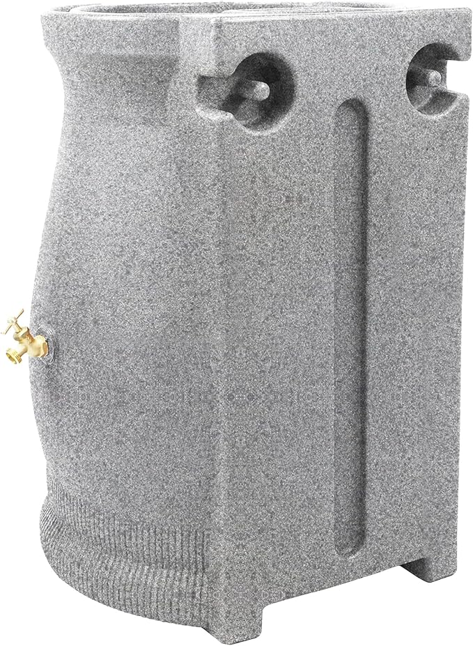 Good Ideas Rain Wizard 50 Gallon Rain Saver Barrel Water Storage Urn with Planter Space and 2 Brass Spigots, Light Granite (4 Pack)