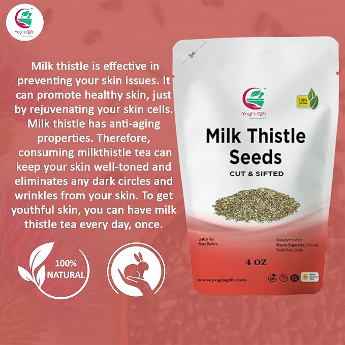 Milk Thistle Tea (Seeds) 4 oz, Cut and Sifted, 100% Natural for Herbal Tea, DIY Use & Infusions, by Yogi's Gift®