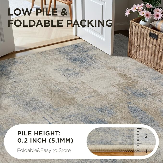 Joydeco 8x10 Area Rugs for Living Room, Non Slip Modern Abstract Machine Washable Rug, Low Pile Stain Resistant Non-Shedding Thin Carpet for Bedroom, Dining Room, Home Office Decor, Pet Child Friendly