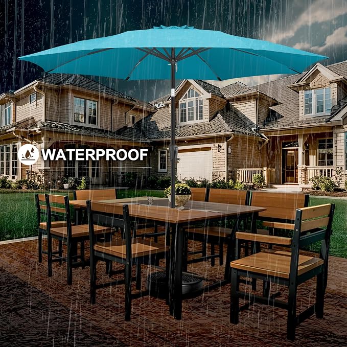 FLAME&SHADE 10ft Patio Umbrella - Outdoor Umbrella with Push Button Tilt and Crank for UV Protection, Table Market Umbrella for Garden, Deck, Backyard, Pool and Beach(Aqua Blue)