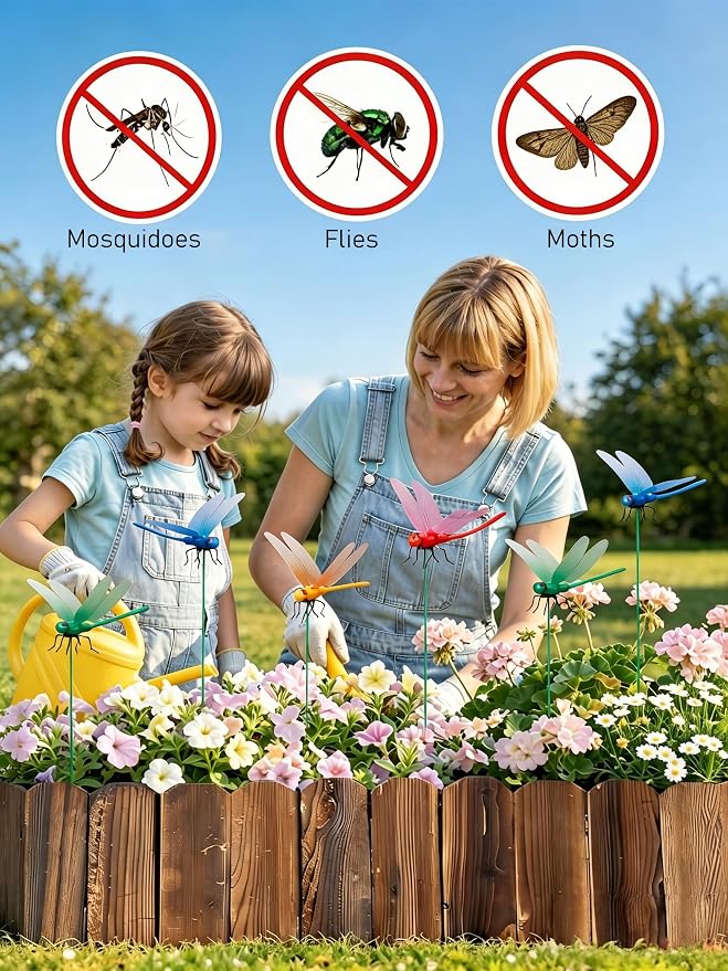 32 Pack Dragonfly Clips for Bugs Repellent, Fake Dragonflies with Stakes, Dragonfly Clip Bug Repellent, Dragon Fly Deterrent Clips for for Yard, Hat, Horse and Deer, Indoor & Outdoor Garden Decor
