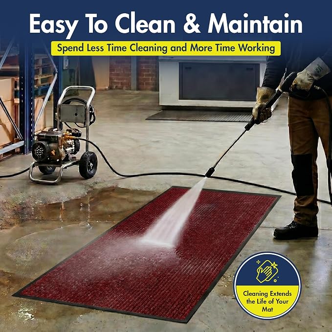 Notrax 109 Industrial Door Mat, 4' x 8' Large Entrance Mat, Heavy Duty Commercial Rugs for Entryway, Welcome Lobbies, Garage, and Mudroom, Made in the USA, Red, Brush Step 109S0048RB