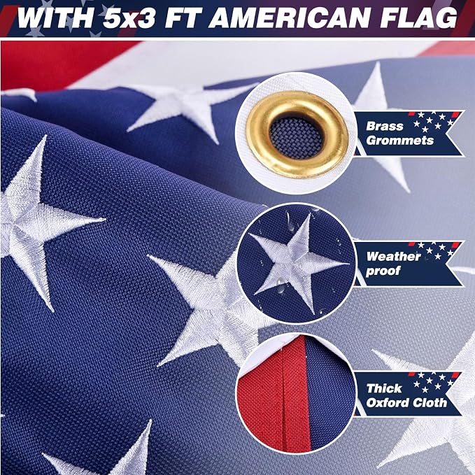 HAYOHRT 25FT Telescoping Flag Pole 12 Gauge Extra Thick Telescopic FlagPole with 3x5 American Flag for Outside House Yard Inground Residential Commercial Freedom Edition Residential Pole Hang 2 Flags