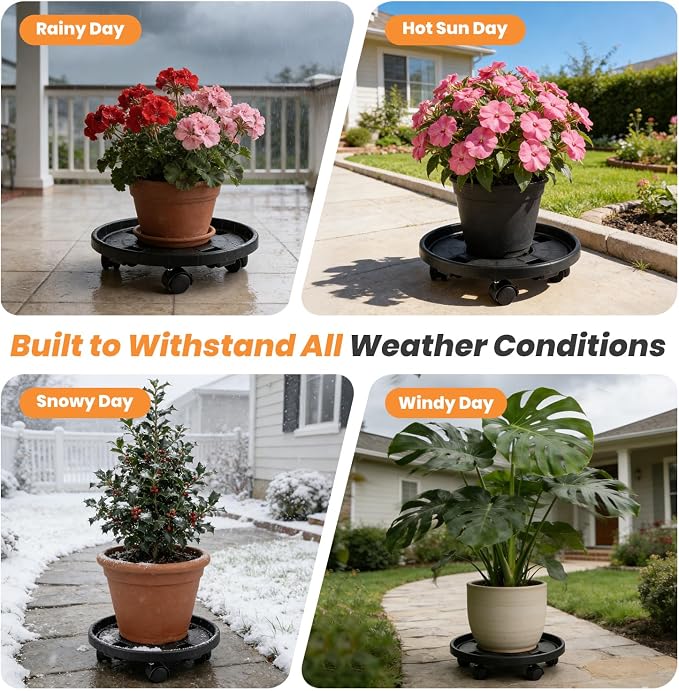 5-pack 11.8" Large Plant Caddy with Wheels Plastic Plant Dolly with Locking Caster Flower Pot Mover Rollers Wheeled Rolling Plant Stands Round Plant Saucer on Wheels Indoor Outdoor Base Coasters Black