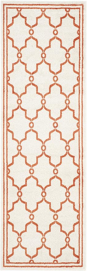SAFAVIEH Amherst Collection Runner Rug - 2'3" x 11', Beige & Orange, Trellis Design, Non-Shedding & Easy Care, Ideal for High Traffic Areas in Living Room, Bedroom (AMT414F)