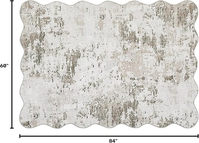 ROYHOME 5x7 Area Rugs Modern Scalloped Abstract Faux Wool Rug, Taupe | Ultra-Soft Low Pile Accent Rug Stain Resistant Washable Rugs Carpet for Bedroom with Non Slip Backing