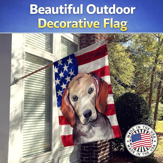Caroline's Treasures CK6517CHF Estonian Hound Dog American Flag House Flag Large Porch Sleeve Pole Decorative Outside Yard Banner Artwork Wall Hanging, Polyester, House Size, Multicolor