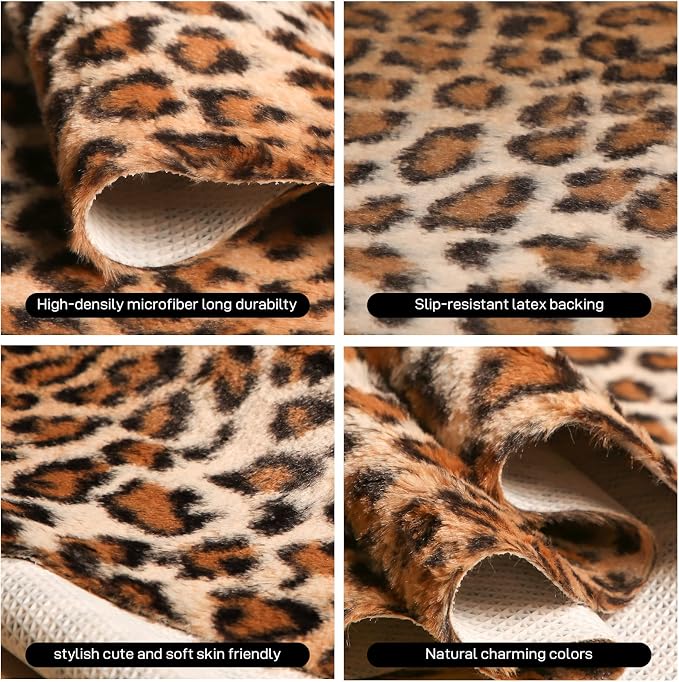 MACEVIA Leopard Rug Cheetah Print Rugs Western Decor for Living Room Bedroom Faux Animal Area Carpet Non-Slip 43.3" L x 29.5" W(3.6ft x 2.4ft)