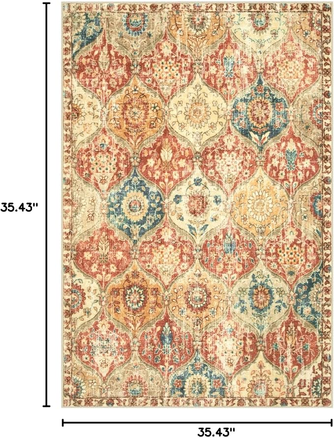 Lahome Moroccan Washable Rugs for Living Room, Soft 4x6 Rug for Bedroom | Non-Slip Vintage Trellis Ultra-Thin Throw Carpet for Dining Room Office Nursery Elise, Red/Orange