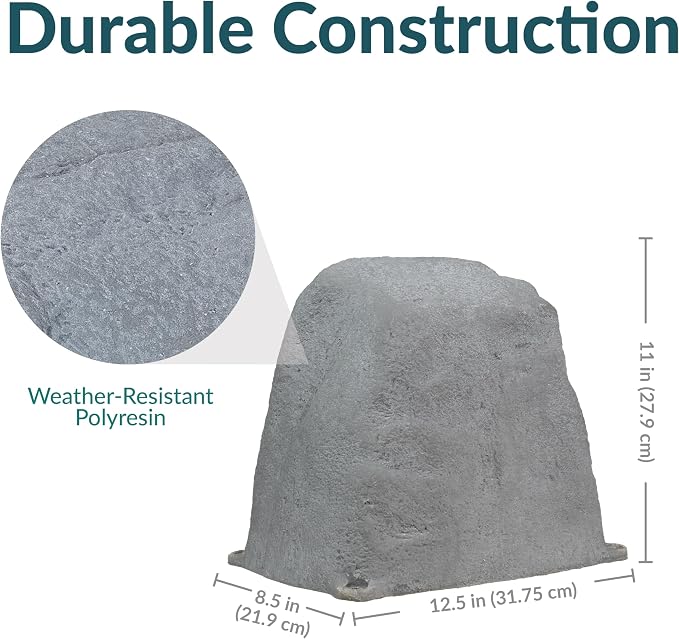 Sunnydaze 11” H Small Faux Landscape Rock Cover - Lightweight Polyresin Fake Rock Well Pump Cover for Outside – Realistic Natural Texture – Gray - Set of 2